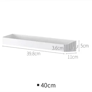 White plastic bathroom wall storage shelf with side hooks, compact and durable home organizer.