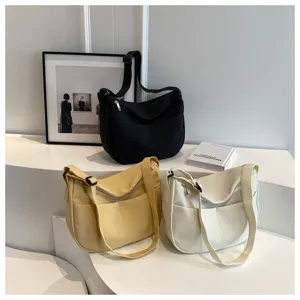 Sac à bandoulière en toile unie décontracté grande capacité cabas polyvalent pour femmes