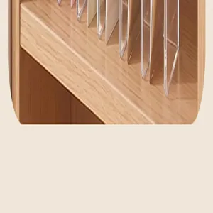 Clear plastic partition detail of cosmetic storage rack, multi-slot palette organizer.