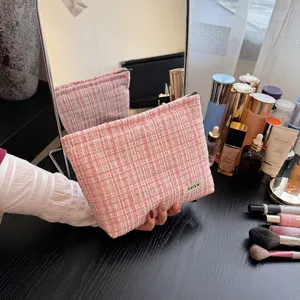Tweed cosmetic bag large capacity makeup pouch elegant vanity organizer for daily use.
