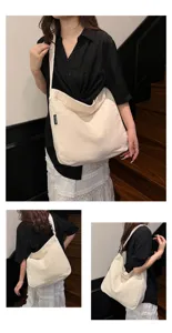 Detailed view of the casual canvas crossbody bag, offering large capacity for daily use.