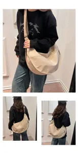 Nylon crescent dumpling shoulder bag, solid color large capacity crossbody bag for daily use.
