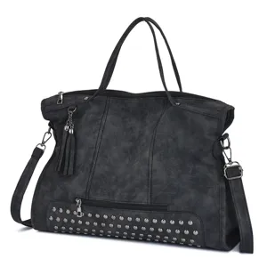 Women's Retro PU Leather Shoulder Bag Large Capacity Tote Bag With Rivet And Tassel Hobo Handbag Daily Casual Bag