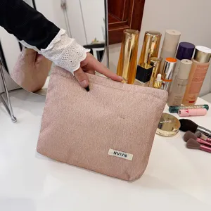Roségoud glinsterende cosmetische tas met rits, grote capaciteit make-up opbergtas.