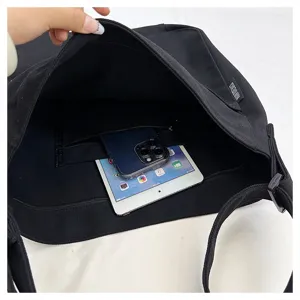 Large capacity black canvas tote bag casual shoulder crossbody bag for women students class