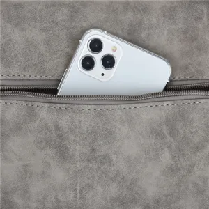 Grey frosted PU leather bag detail zipper pocket large capacity vintage style everyday fashion