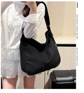 Black canvas shoulder bag for women casual large capacity hobo crossbody tote bag aesthetic
