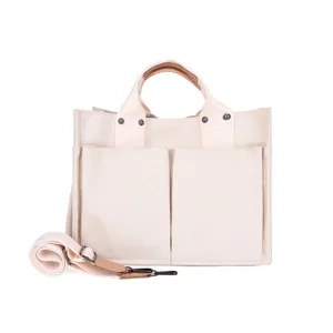 Canvas tote bag for women, large capacity shoulder bag with double pockets and strap.
