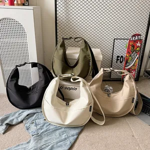Casual nylon waterproof crescent shoulder bag, stylish minimalist dumpling crossbody bag.