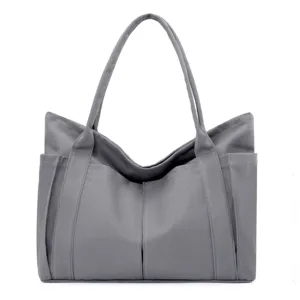 Grey canvas tote bag for women, large capacity casual single shoulder bag daily commute.