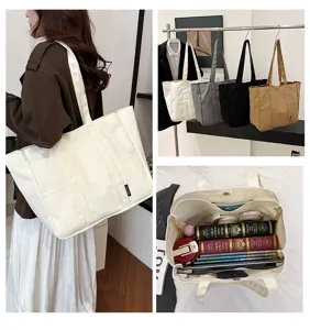 Large capacity canvas tote bag for women, casual shoulder bag for daily commute and school.