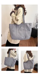Women canvas tote bag large capacity shoulder bag casual commuter handbag detail view