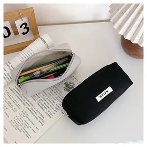 Canvas pencil case large capacity aesthetic stationery storage bag simple makeup pouch