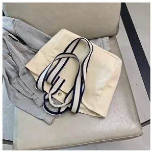 Classic canvas tote bag for women, large capacity casual shoulder bag for daily work commuting.