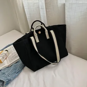 Minimalist Canvas Tote Bag For Women Large Capacity Casual Commuting Shoulder Bag Fashion Contrast Color Top Handle Bag