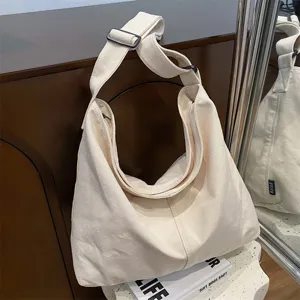 Minimalistische Canvas Umhängetasche für Damen, lässige einfarbige Shopper Schultertasche.