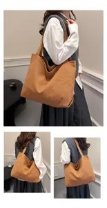Casual brown canvas tote bag for women, featuring large capacity and simple everyday style.