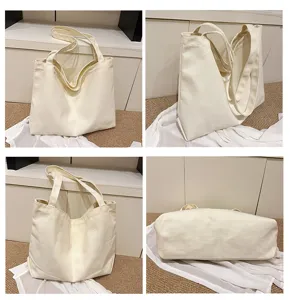 Simple large capacity canvas tote bag for women, multi-angle daily shopping shoulder bag.