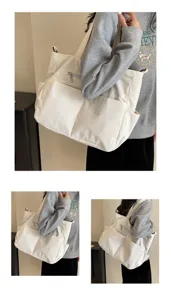 Casual corduroy tote bag for women, large capacity solid color shoulder bag for daily commute.