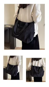Stylish corduroy shoulder bag for women, large capacity casual tote bag for daily commute.