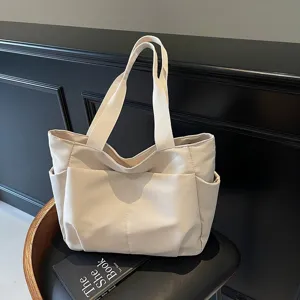 Casual Oxford Cloth Tote Bag Large Capacity Solid Color Shoulder Bag Versatile Daily Commute Handbag For Women