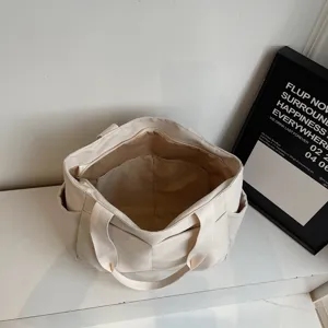 Canvas tote bag interior detail showing compartments, lining, and zipper pocket for daily use