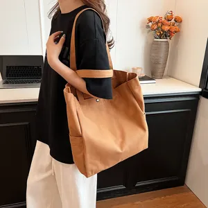 Large capacity canvas tote bag for women daily commute shoulder bag casual solid color