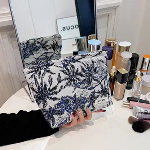 Grand sac de maquillage portable pochette de rangement de voyage avec imprimé arbre