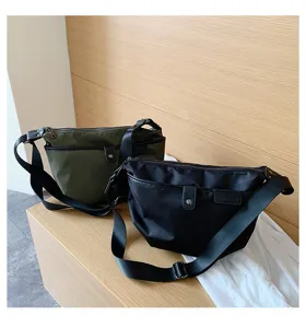 Casual nylon crossbody shoulder bag for women simple daily use black and green two colors