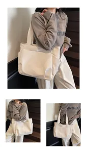 Minimalist solid color canvas tote bag large capacity casual shoulder bag for women daily commute