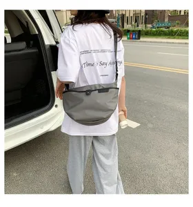 Women's nylon crossbody bag casual minimalist crescent shoulder bag daily commuter bag grey