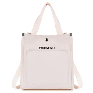 Canvas tote bag for women daily casual shoulder handbag with front pocket beige