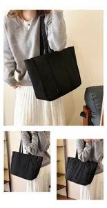 Black canvas tote bag for women, large capacity shoulder bag and daily commuting handbag.