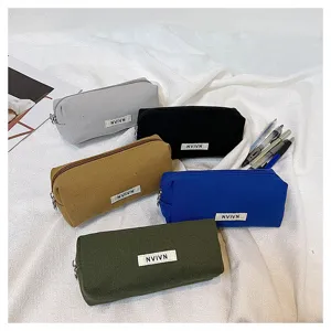 Multi-color canvas pencil case large capacity simple stationery storage bag for students.