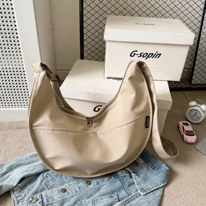 Casual solid color crescent shoulder bag women fashion versatile canvas crossbody hobo bag