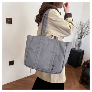 Casual Large Capacity Canvas Tote Bag For Women Solid Color Casual Commuting Shoulder Bag Versatile Everyday Handbag