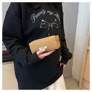 Canvas pencil case large capacity simple stationery storage bag cosmetic pouch for student school
