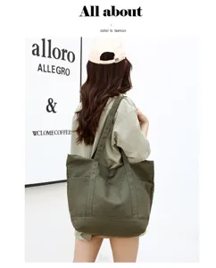 Sac cabas en toile décontracté pour femme, grand sac porté épaule pour le shopping.