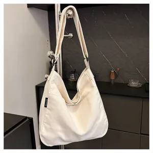 Canvas shoulder bag casual large capacity tote crossbody bag daily commuter minimalist style