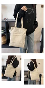Casual canvas tote bag for women with front pocket and double straps, large capacity daily use.