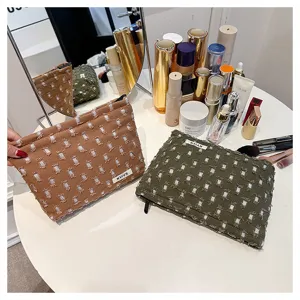 French style early autumn linen distressed cosmetic bag portable travel storage bag