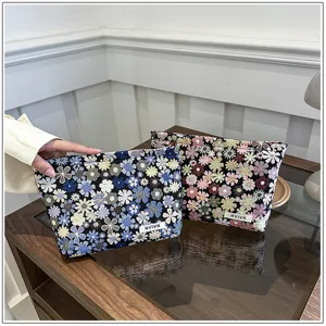 Floral Woven Cosmetic Bag Portable Makeup Pouch Travel Toiletry Organizer Handbag Detail