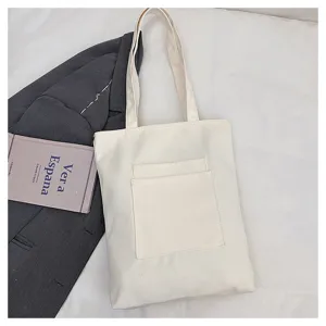 Casual canvas tote bag for women, solid color multi-pocket shoulder bag with zipper closure.