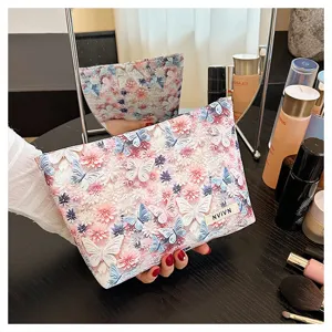 Floral 3D cosmetic bag large capacity makeup pouch for women daily toiletries storage