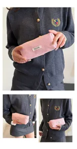 Retro corduroy etui grote capaciteit effen kleur make-up tas schattige briefpapier tas