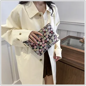 Floral print cosmetic bag portable fabric clutch pouch daily makeup storage organizer minimalist style