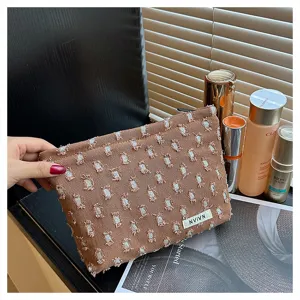 French Early Autumn Burlap Distressed Cosmetic Bag Portable Travel Storage Pouch