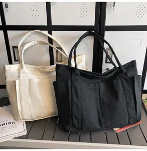 Casual canvas tote bag, large capacity shoulder bag for women, minimalist daily handbag.