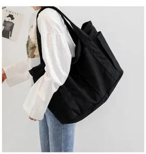 Large capacity canvas tote bag for women, Japanese style trendy shoulder bag for daily use.