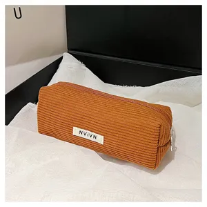 Retro corduroy etui, grote capaciteit kantoorbehoefte opbergtas en handige cosmetische tas.